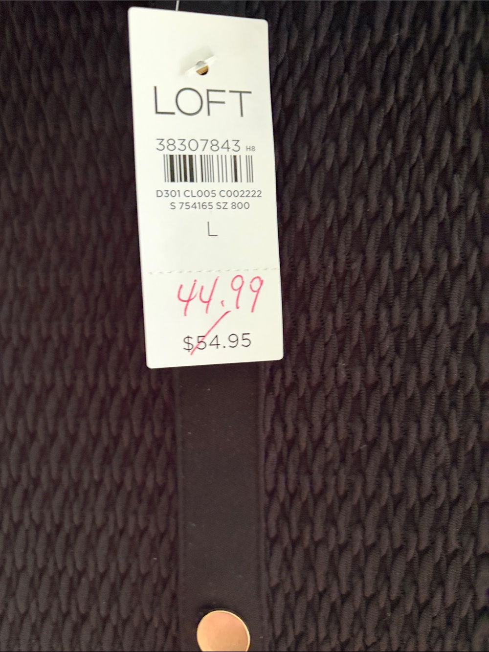 LOFT Black Textured Button-Front Ruffle Hem Top - Picture 3 of 6